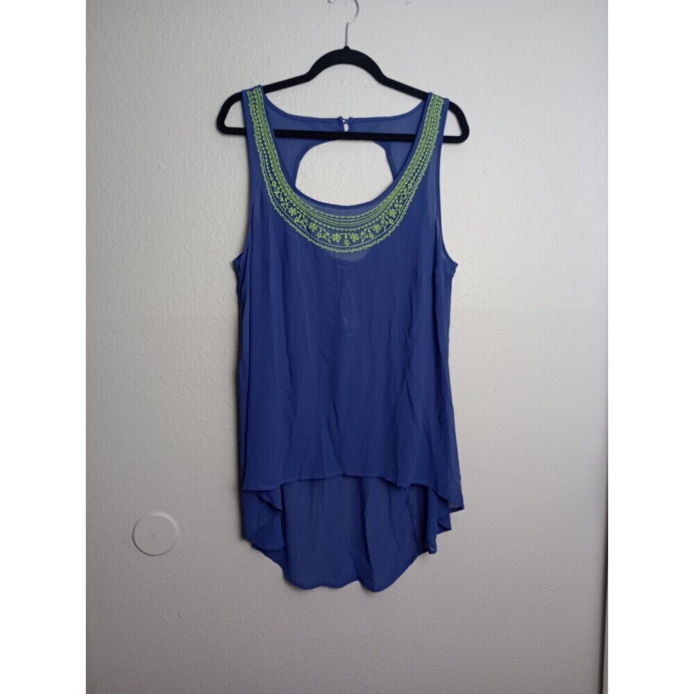 Torrid Dark Blue Flowy Tank Top With Green Floral Embroidery Size 0 Large NWT